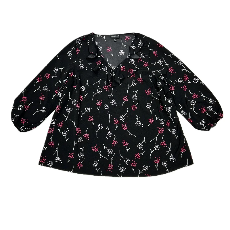 women's tops for black-tie affairsTop Long Sleeve By Lane Bryant In Black & Pink, Size: 3x