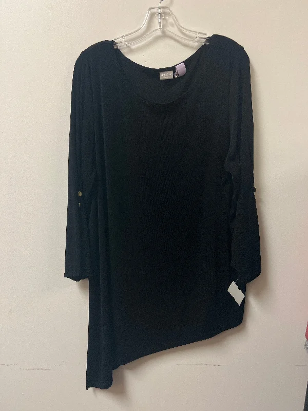 women's tops with asymmetrical designsTop Long Sleeve By Chicos In Black, Size: 2x