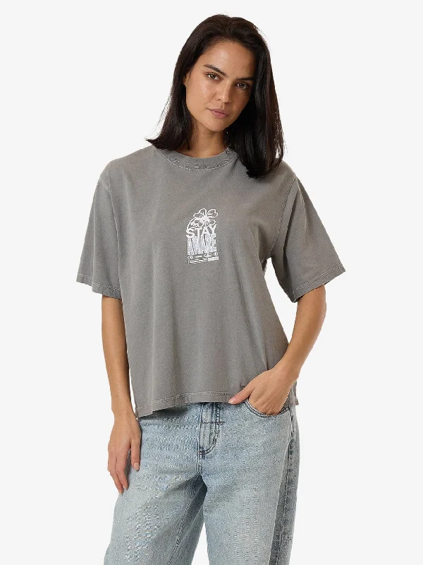 satin women's topsStay Aware Square Tee - Washed Grey