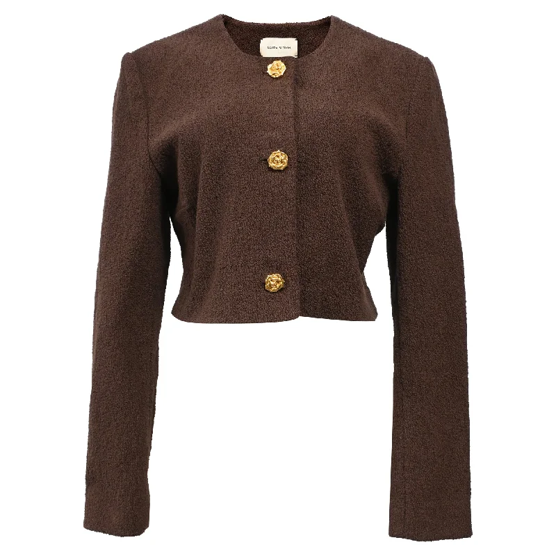 women's shearling coatswomen's shearling coatsMagda Butrym Flow-Embellished Button Crop Blazer in Brown Cotton