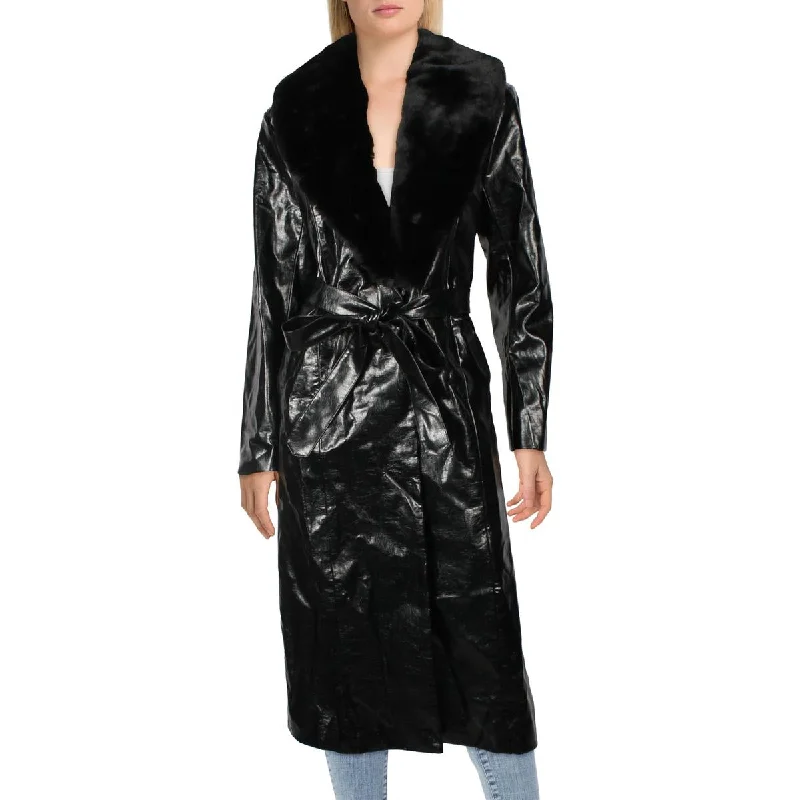 women's coats with belted waistswomen's coats with belted waistsWomens Faux Leather Long Trench Coat