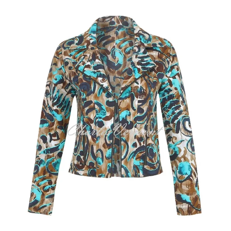 women's coats for glamorous eveningswomen's coats for glamorous eveningsKnit Abstract Moto Jacket In Brown, Aqua, Multi