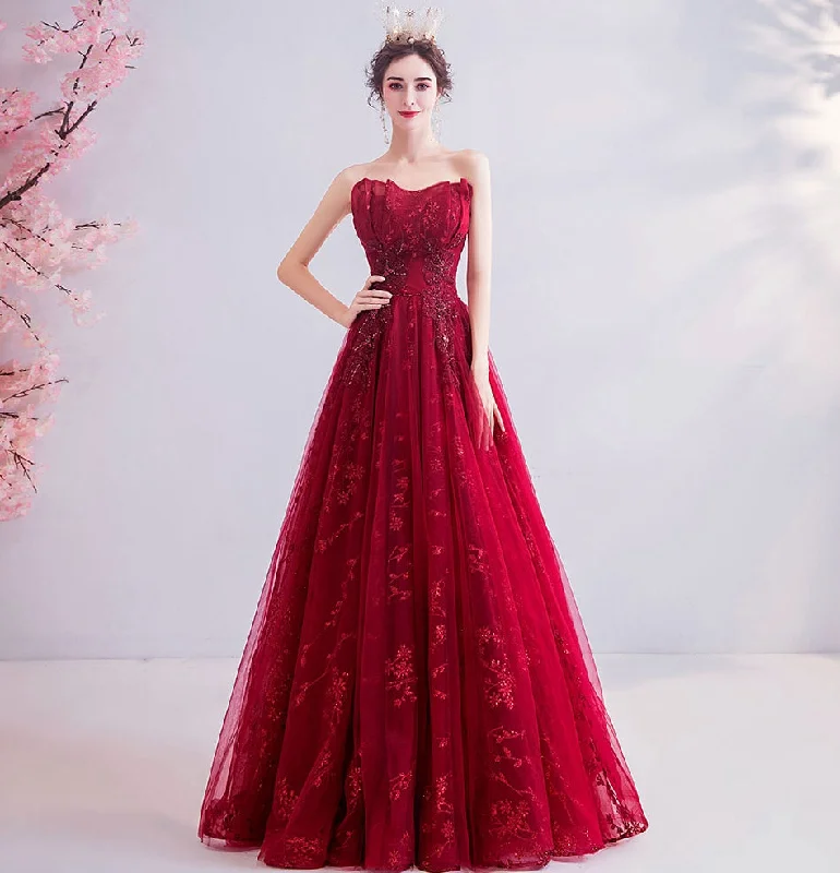 Peplum DressBurgundy lace long prom dress evening dress  8202