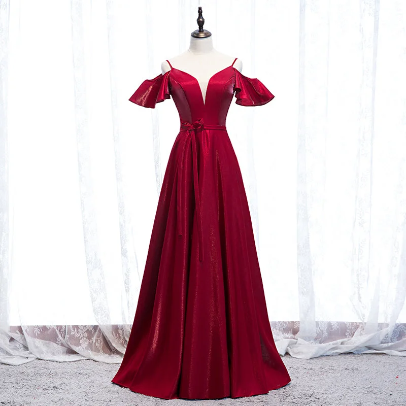 women's lace dressesBurgundy long prom dress evening dress  8268