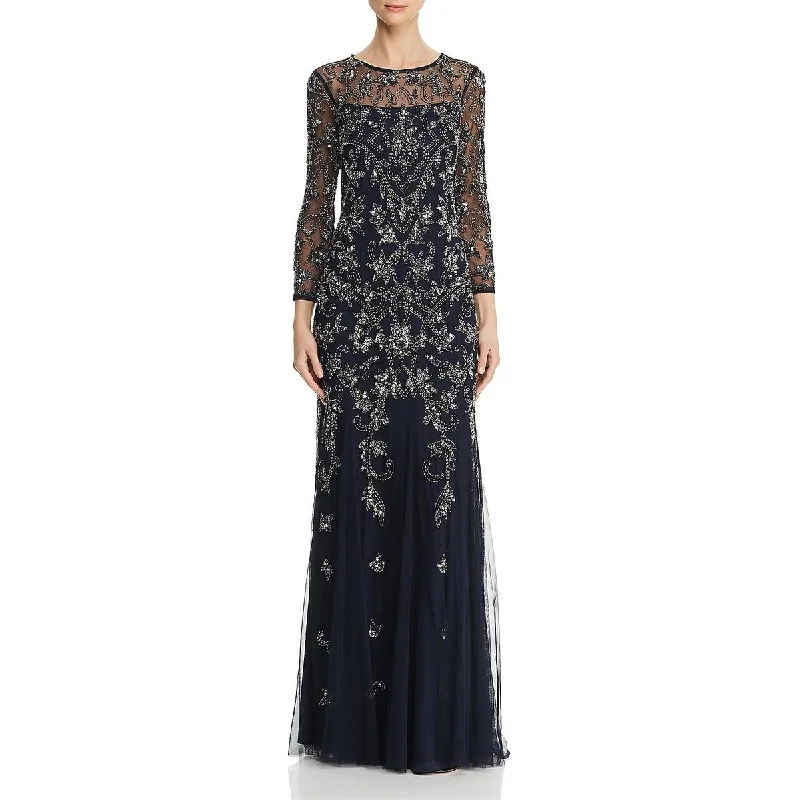 Chic DressAdrianna Papell Womens Beaded Illusion Evening Dress