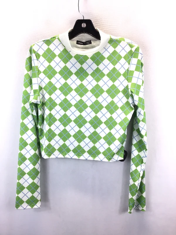 women's tops for evening soireesTop Long Sleeve By Shein In Green & White, Size: L