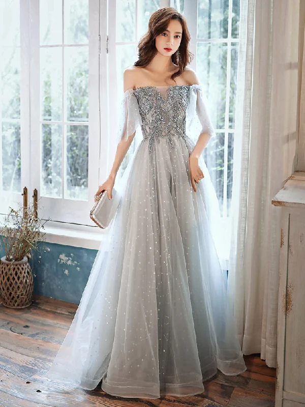 Maternity DressGray tulle beads prom dress evening dress  8378