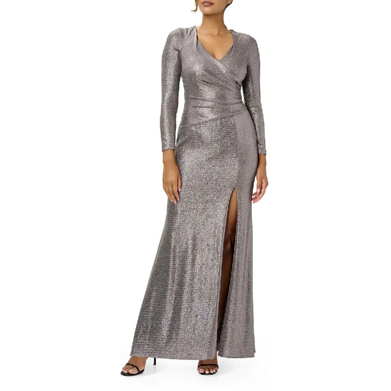 women's easy-to-wear dressesAdrianna Papell Womens Metallic Long Evening Dress