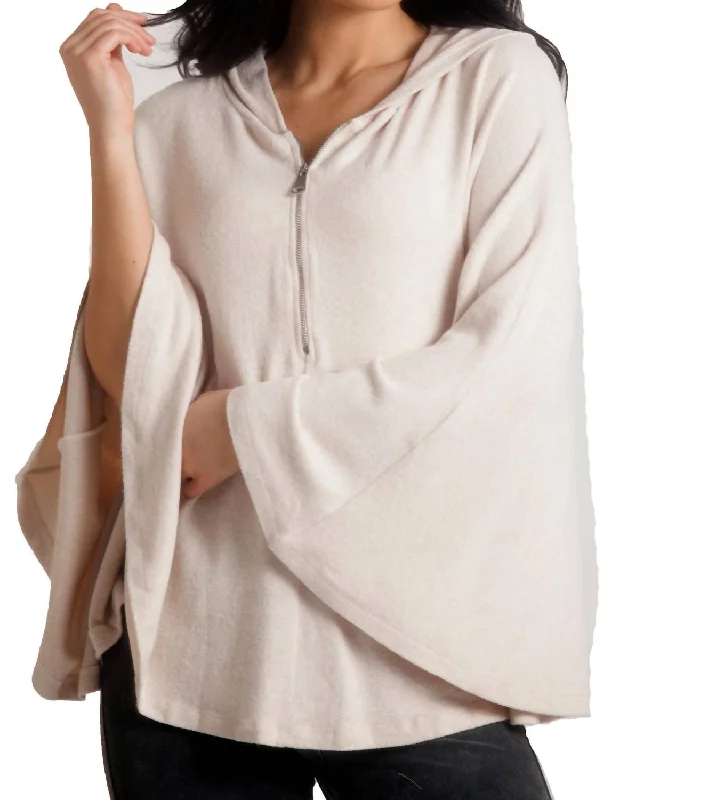 Flannel Knitted Crewneck SweatersSophia Kashmira Hooded Poncho In Beige