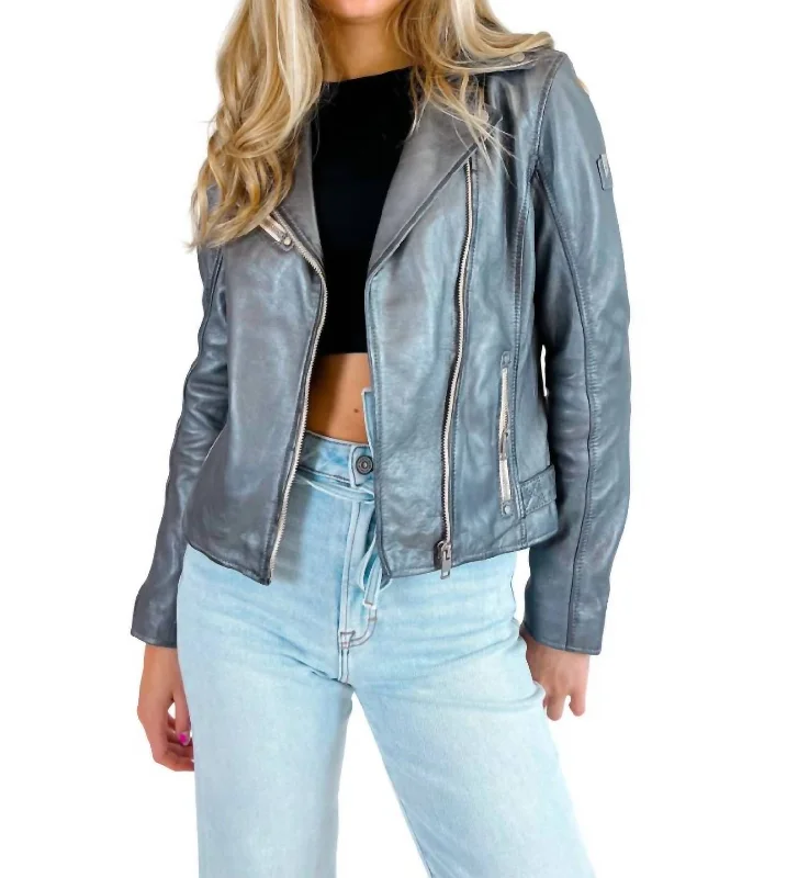 trendy women's coatstrendy women's coatsSofia Metallic Leather Jacket In Grey