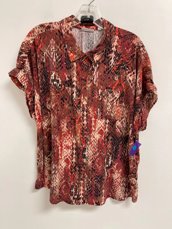 women's tops with built-in brasTop Short Sleeve By West Bound In Brown & Orange, Size: Xl