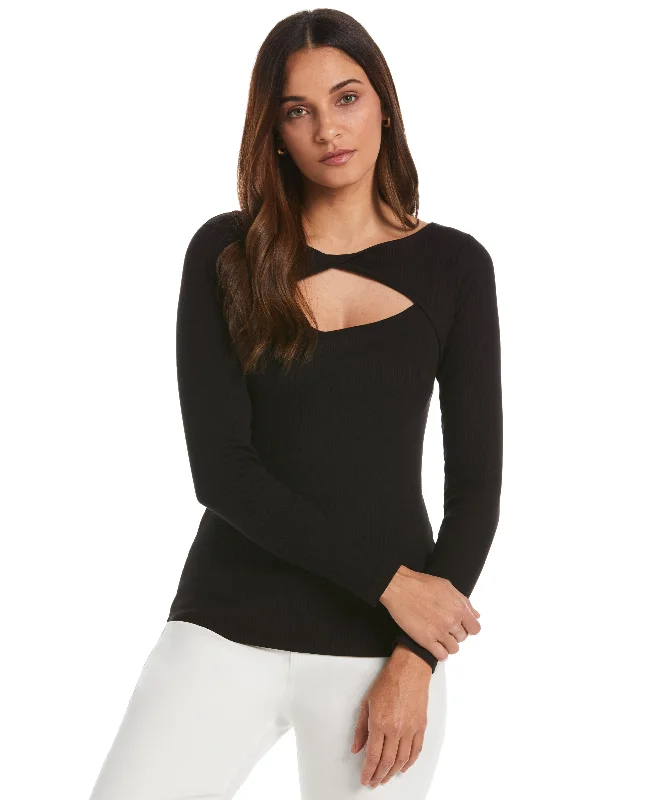 women's tops in solid colorsRib Knit Cutout Top