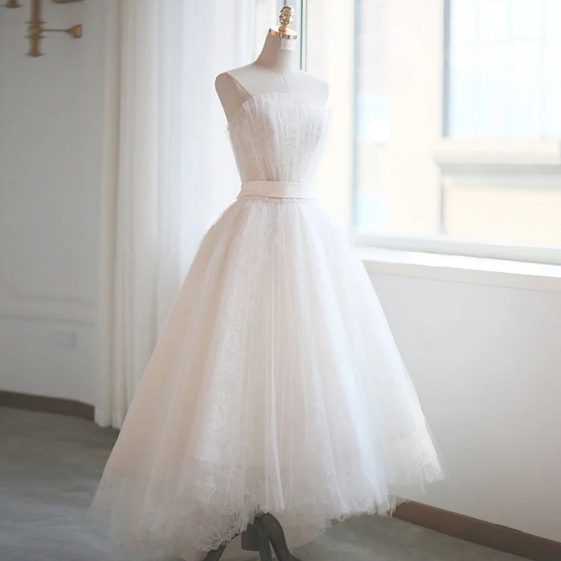 Floor-Length DressWhite tulle lace short prom dress evening dress  8206