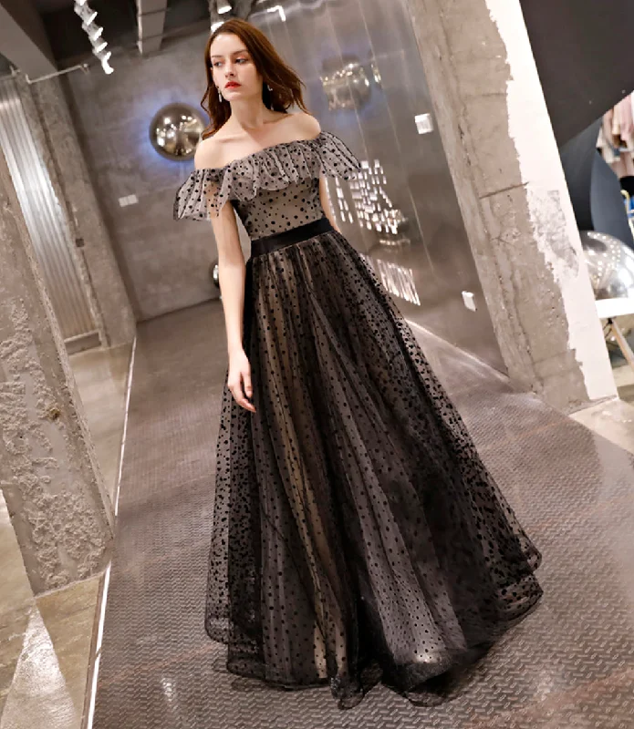 women's retro dressesBlack tulle long prom dress black evening dress  8520