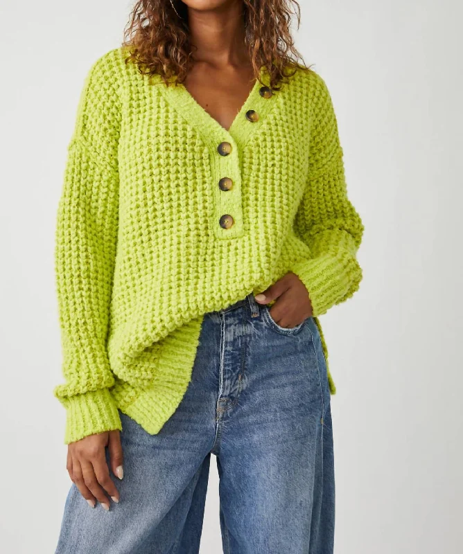 Fitted SweatersWhistle Thermal Henley Top In Acid Lime