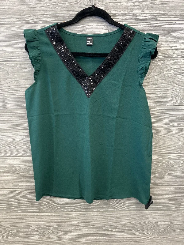 women's tops with spaghetti straps and deep V-necksTop Short Sleeve By Shein In Green, Size: S