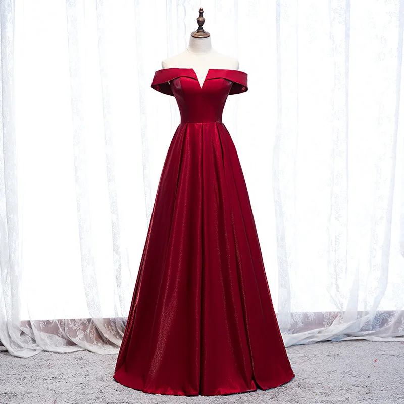 women's ball gown dressesBurgundy long prom dress simple evening dress  8271