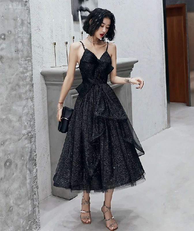 Sheath DressBlack tulle short prom dress black evening dress  8407