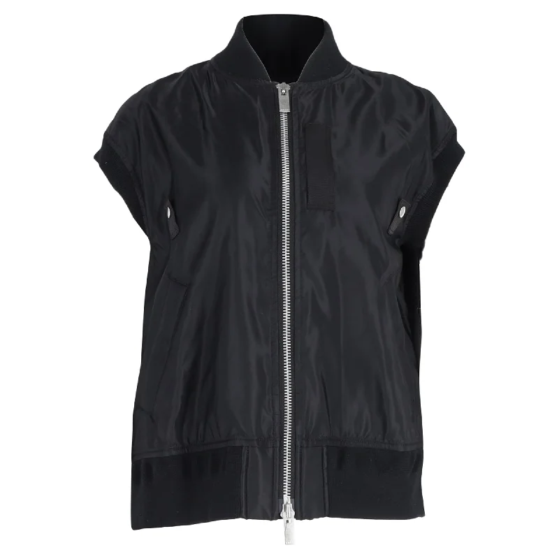 women's coats with button-down frontswomen's coats with button-down frontsSacai Zipped Short Sleeve Vest in Black Nylon