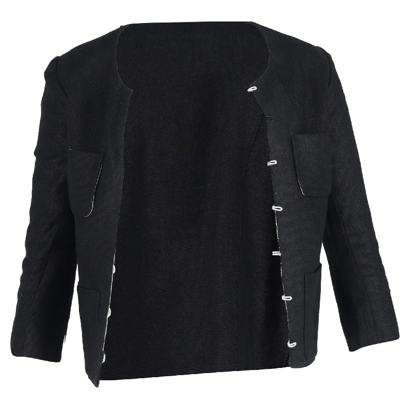 women's coats with asymmetrical hemswomen's coats with asymmetrical hemsRoland Mouret 3/4 Sleeve Jacket in Black Linen