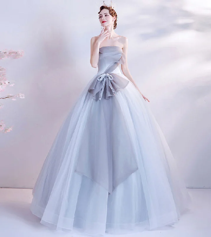 women's club dressesGray tulle long prom dress gray evening dress  8432