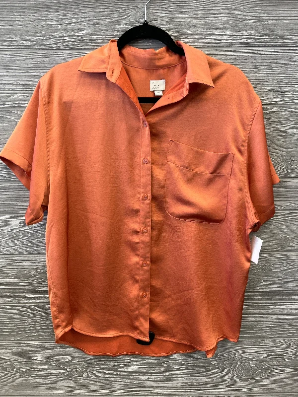 satin women's topsTop Short Sleeve By A New Day In Orange, Size: Xs