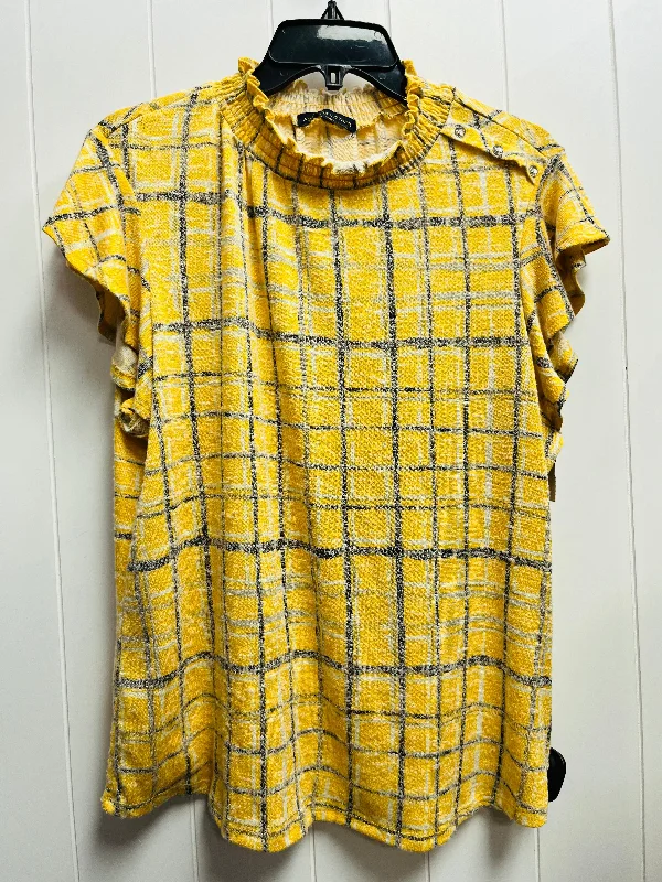 women's tops with unique designsTop Short Sleeve By Adrienne Vittadini In Yellow, Size: Xl