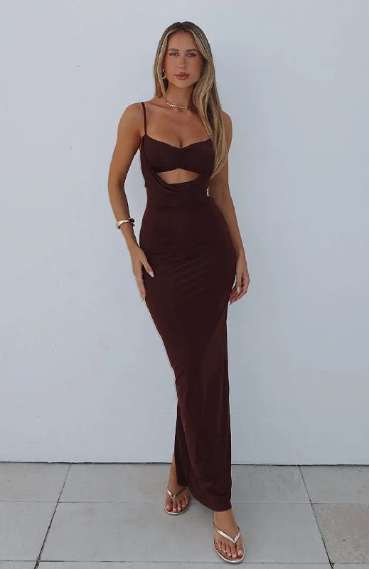 women's silk dressesHit The City Maxi Dress Chocolate