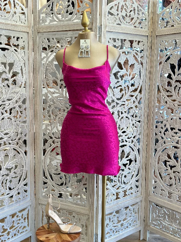 women's floral dressesPink Suede Print Cowl Mini Dress