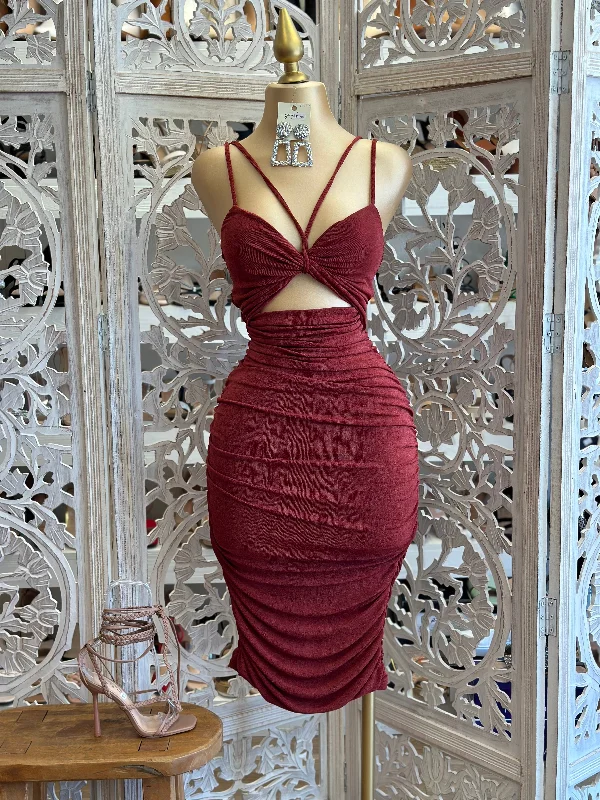 Bridesmaid DressBurgundy Strappy Mini Dress