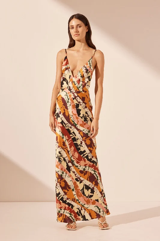 Asymmetric DressCIELO SILK PLUNGED MAXI DRESS