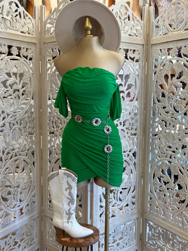 Organza DressGreen Draped Mini Dress