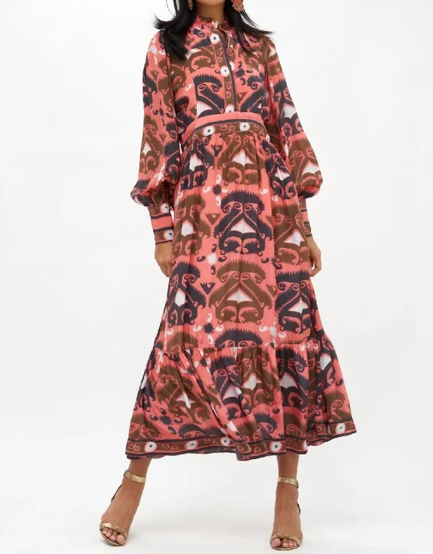 women's floral dressesShirt Waist Maxi Dress In Brick Uzbek