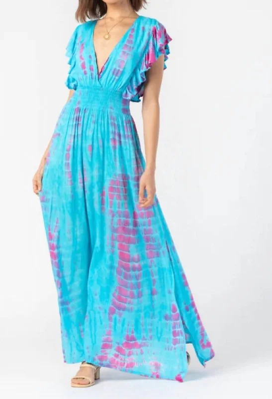 women's petite dressesLia Maxi Dress In Turquoise Fuschia Leo