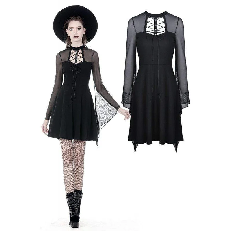 women's ruffle dressesWomen's Punk Mesh Horn Long Sleeved Mini Dresses