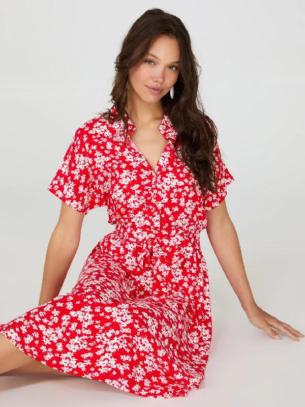 Off-The-Shoulder DressDitsy Floral Print High-Low Maxi Shirt Dress