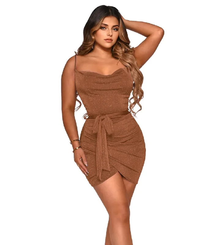 Zip-Up DressJulia Fashion - Sexy Spaghetti Strap Backless Ruched Bodycon Mini Dress