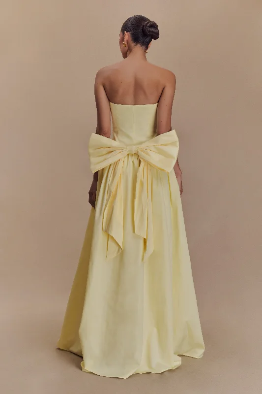 women's trendy dressesFrances Strapless Bow Maxi Dress - Lemon