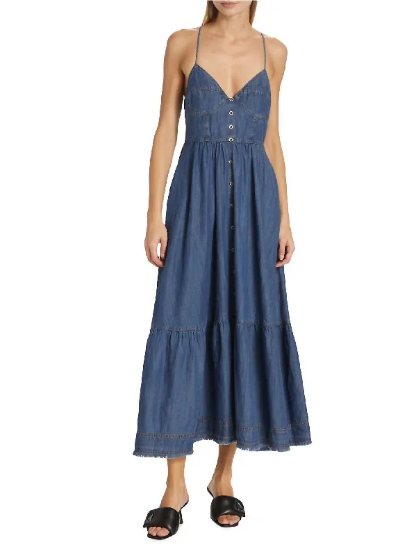 Solid Color DressDenim Maxi Dress In Blue