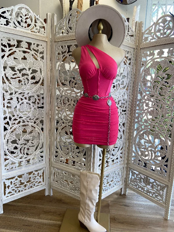 women's lace-up dressesHot Pink Cutout Mini Dress