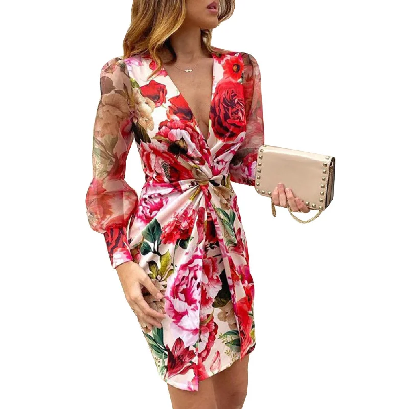 Ribbon DressJulia Fashion - Elegant Women Leopard Floral Print Mini Dress