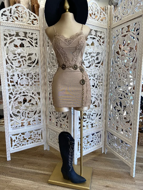 Sheath DressDusty Brown Lace Mini Dress