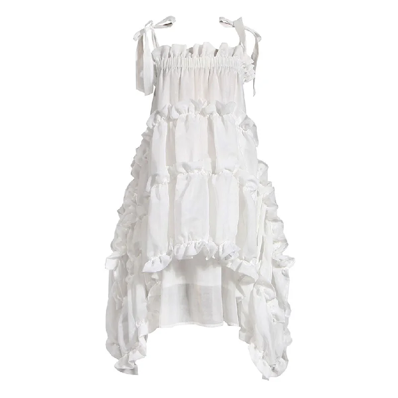 Peplum DressAsymmetric Ruffle Tiered Shoulder Tie Chiffon Midi Babydoll Dress