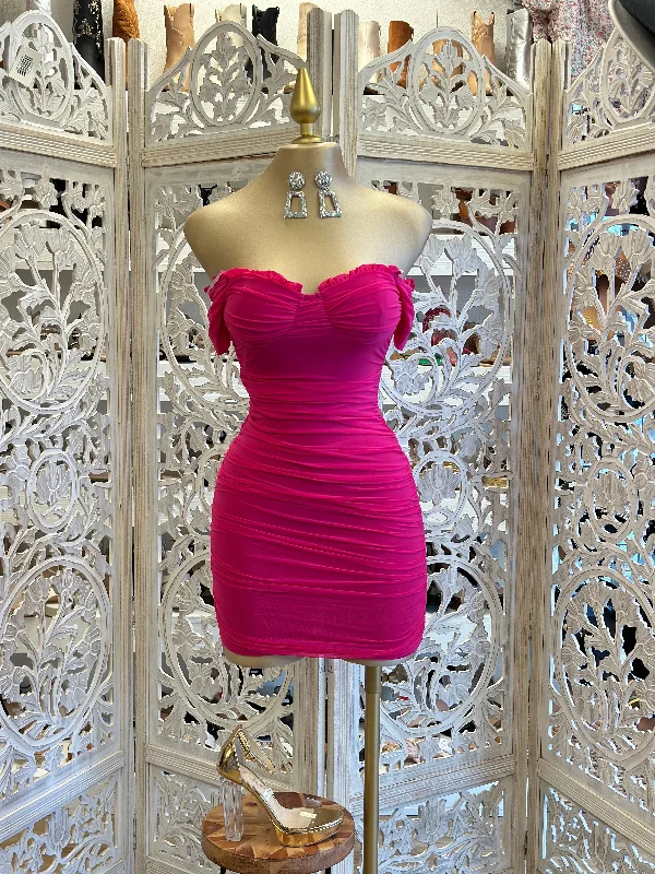 Custom DressMagenta Ruched Mini Dress