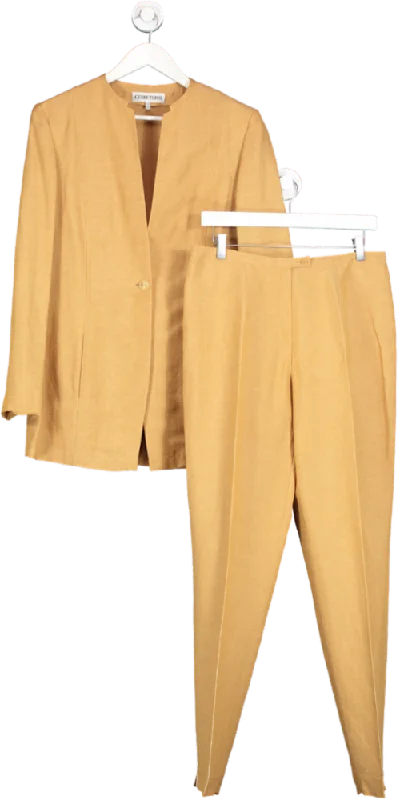 Cerruti 1981 Yellow Single Breasted Collarless Jacket And Straight Leg Trouser set UK 16