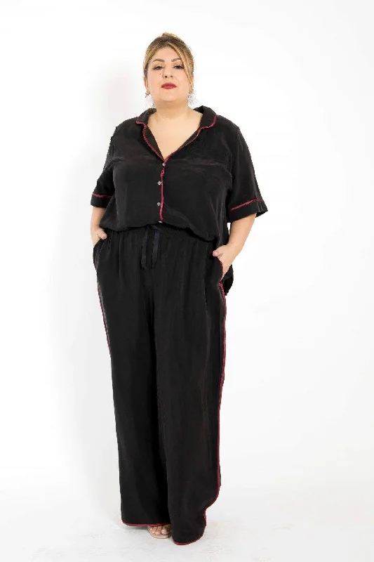 women's affordable pantsLight Sleeper - indoor / outdoor pajamas - Black with wine piping