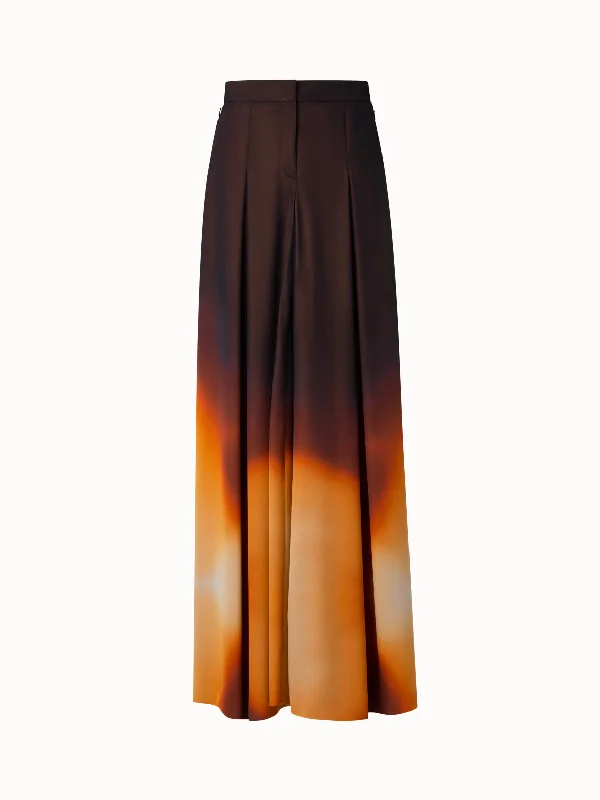 women's slim-fit pantsExtra Wide Palazzo Silk Pants with Autumn Twilight Print