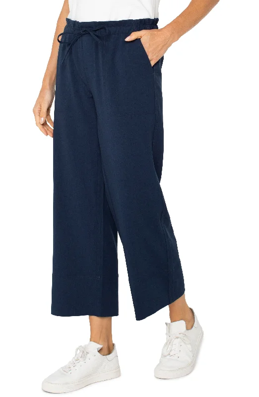 women's zipper pantsPULL-ON TIE WAIST WIDE LEG ANKLE