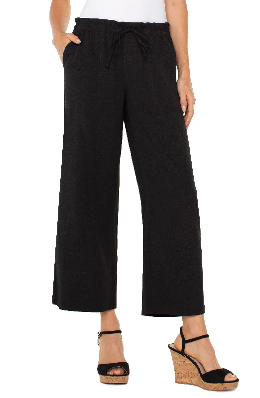 women's cotton pantsPULL-ON TIE WAIST WIDE LEG ANKLE