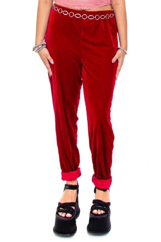 women's cropped pantsVintage 90's Red Velvet Pants - S/M/L